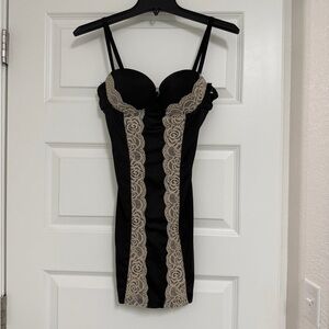 Elegant Black and Cream Lace Dress